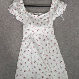 Pink and Red Ruffled Mini Sundress with Puff Sleeves